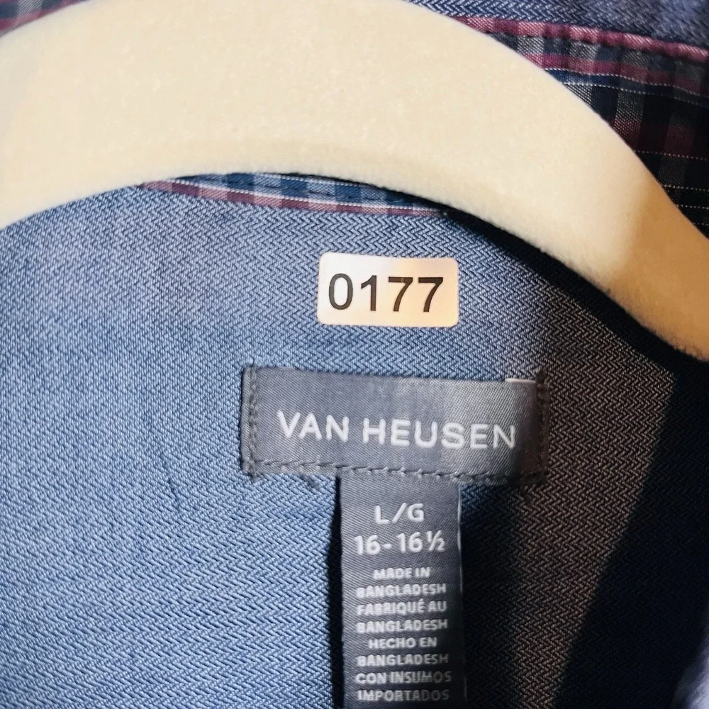 Mens VanHeusen Blue Solid Long-sleeve Dress Shirt Size Lg.‎